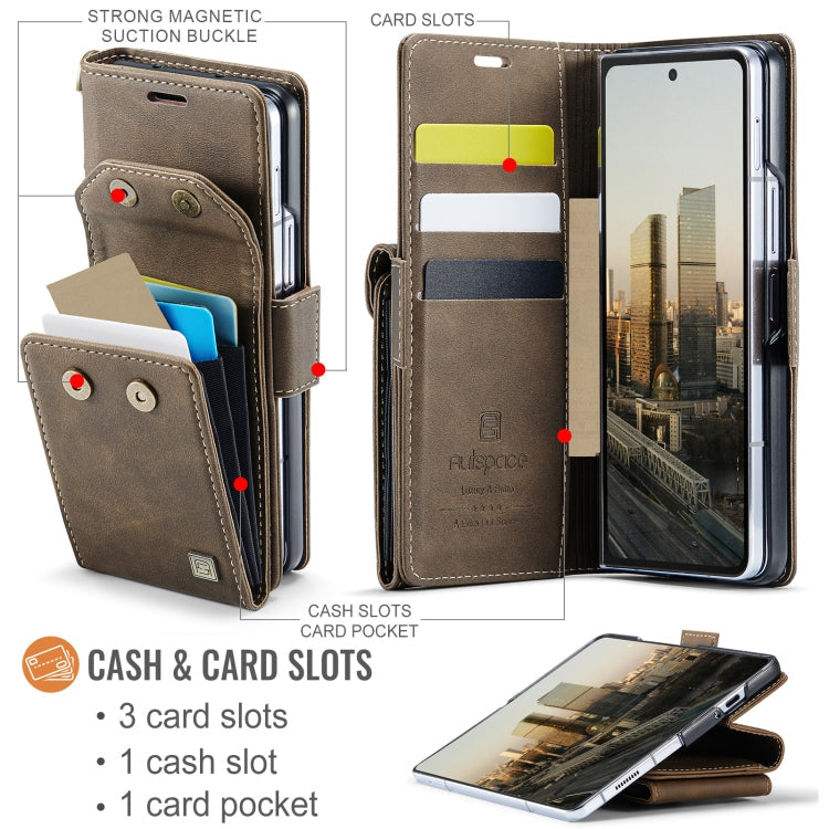 For Samsung Galaxy Z Fold6 5G AutSpace A23 Organ Card Bag Magnetic RFID PU Phone Case(Coffee)