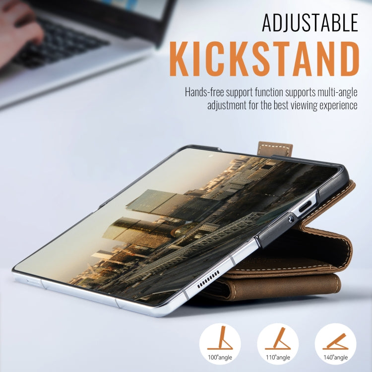 For Samsung Galaxy Z Fold6 5G AutSpace A23 Organ Card Bag Magnetic RFID PU Phone Case(Coffee)