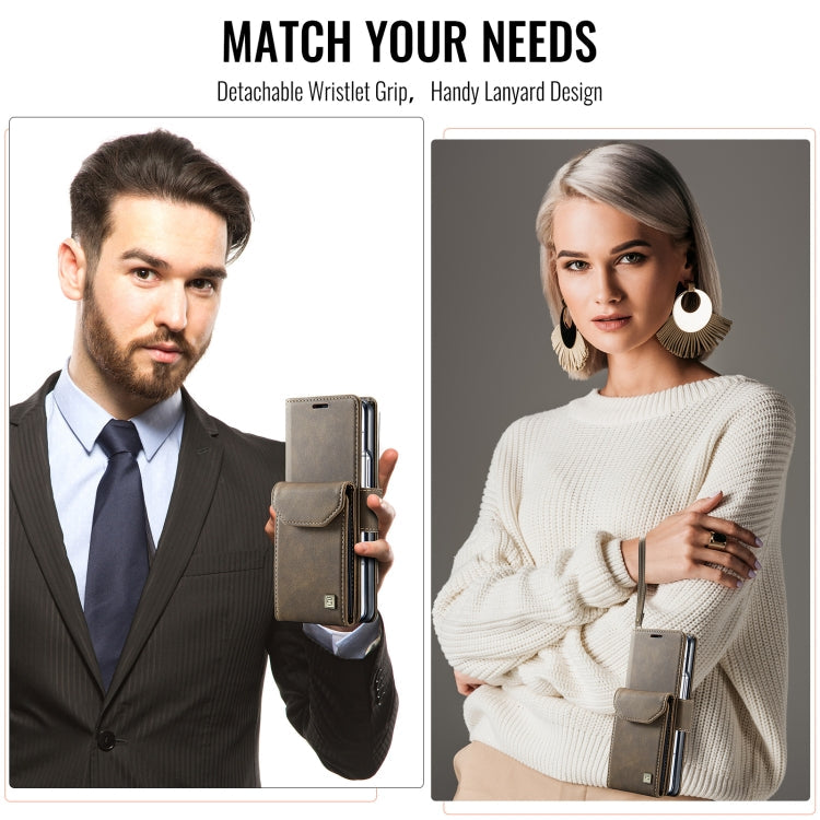 For Samsung Galaxy Z Fold6 5G AutSpace A23 Organ Card Bag Magnetic RFID PU Phone Case(Coffee)