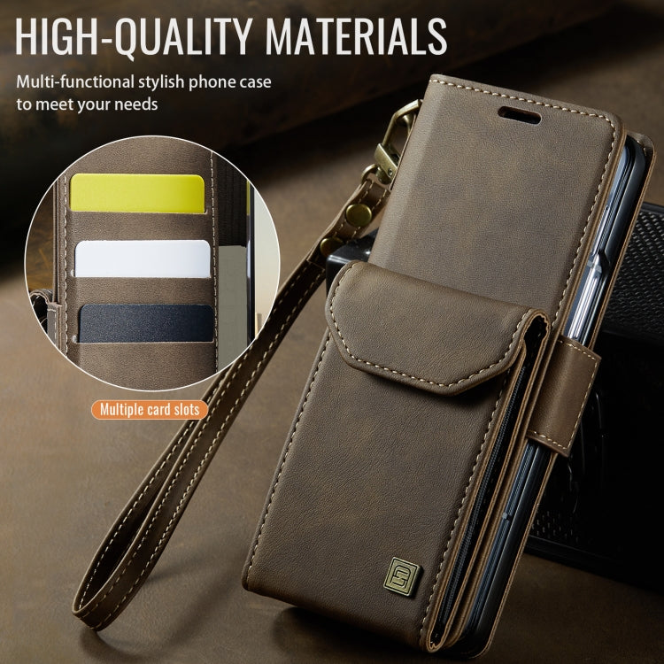 For Samsung Galaxy Z Fold6 5G AutSpace A23 Organ Card Bag Magnetic RFID PU Phone Case(Coffee)