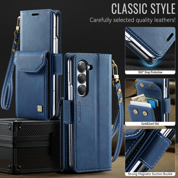 For Samsung Galaxy Z Fold5 5G AutSpace A23 Organ Card Bag Magnetic RFID PU Phone Case(Blue)