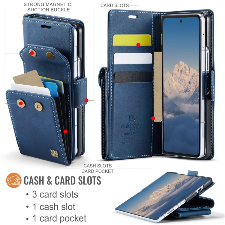 For Samsung Galaxy Z Fold5 5G AutSpace A23 Organ Card Bag Magnetic RFID PU Phone Case(Blue)