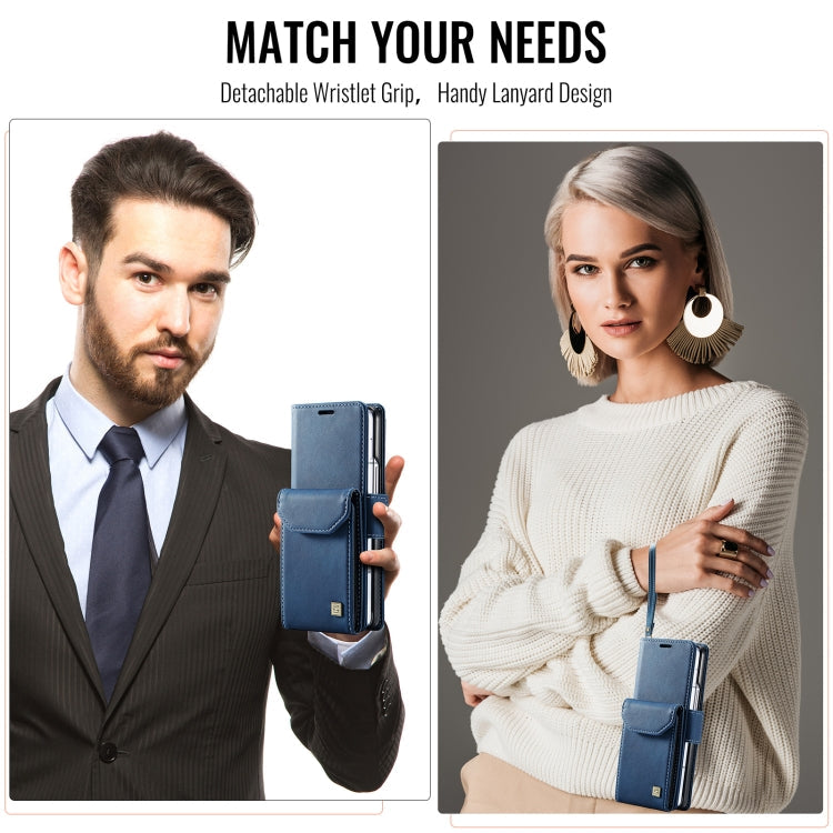 For Samsung Galaxy Z Fold5 5G AutSpace A23 Organ Card Bag Magnetic RFID PU Phone Case(Blue)