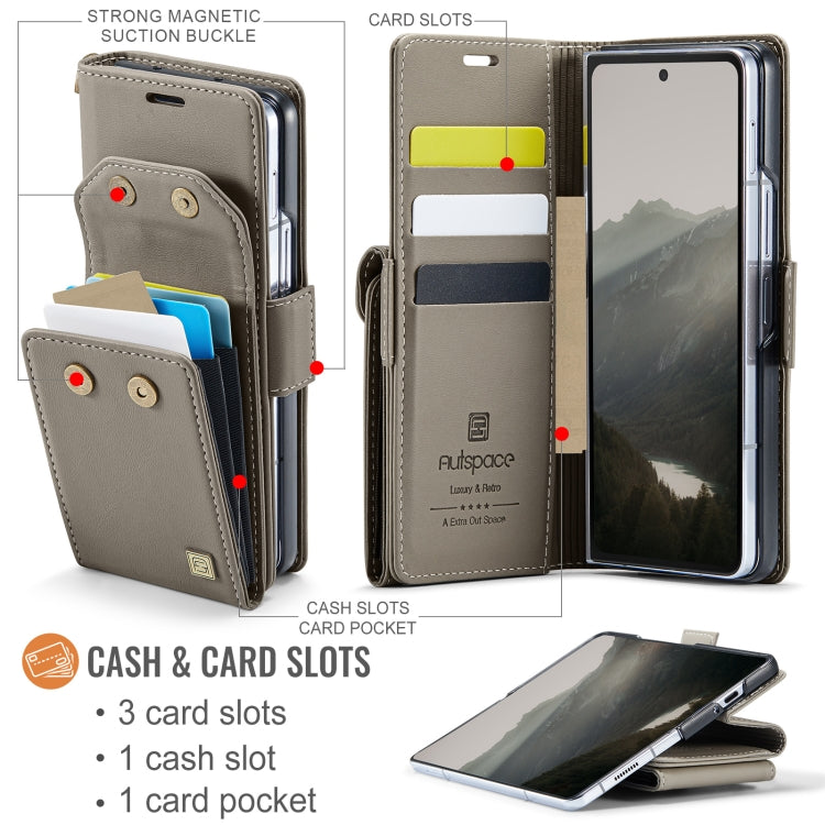 For Samsung Galaxy Z Fold5 5G AutSpace A23 Organ Card Bag Magnetic RFID PU Phone Case(Grey)
