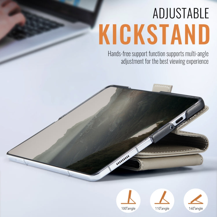 For Samsung Galaxy Z Fold5 5G AutSpace A23 Organ Card Bag Magnetic RFID PU Phone Case(Grey)