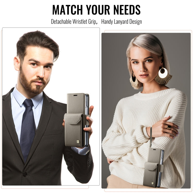 For Samsung Galaxy Z Fold5 5G AutSpace A23 Organ Card Bag Magnetic RFID PU Phone Case(Grey)