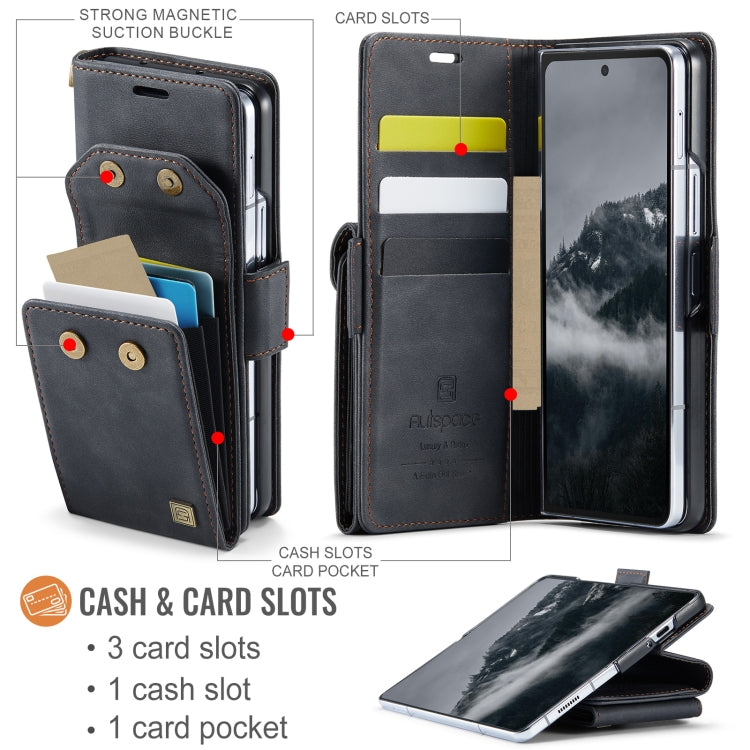 For Samsung Galaxy Z Fold5 5G AutSpace A23 Organ Card Bag Magnetic RFID PU Phone Case(Black)