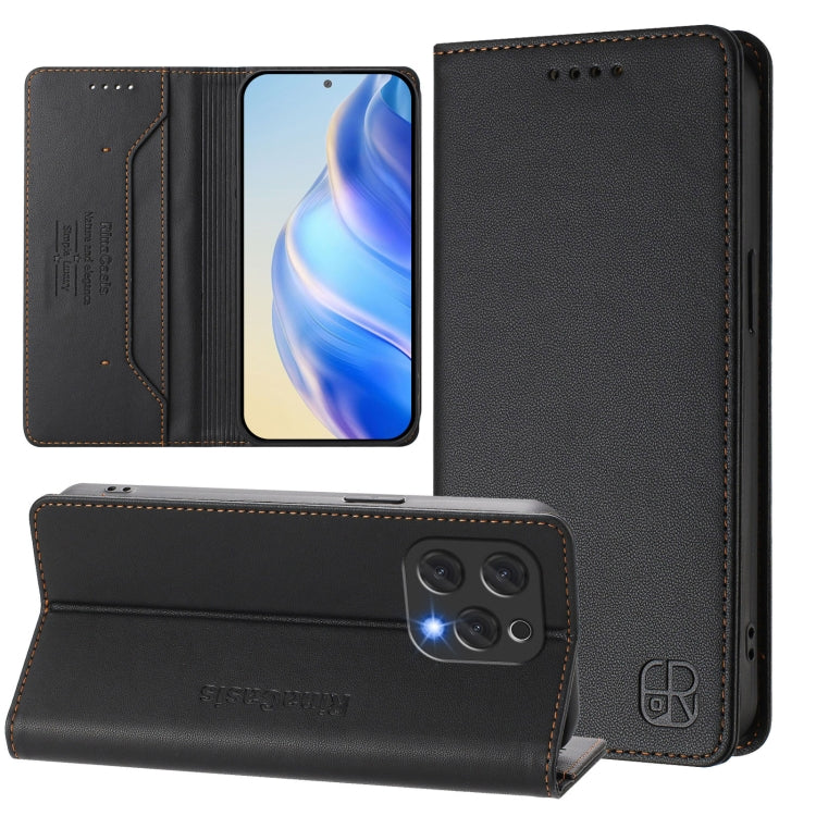 RC01 Dual-Folded Magnetic Suction RFID Leather Phone Case, For Doofee N55 Plus