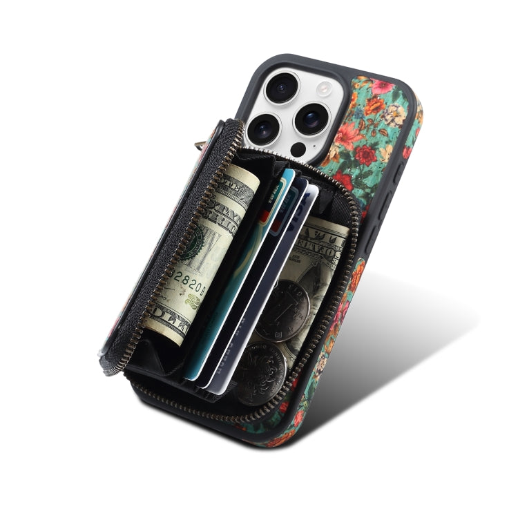 For iPhone 15 Pro Max Denior D23 MagSafe Detachable Zipper Wallet Holder Phone Case(Blue)