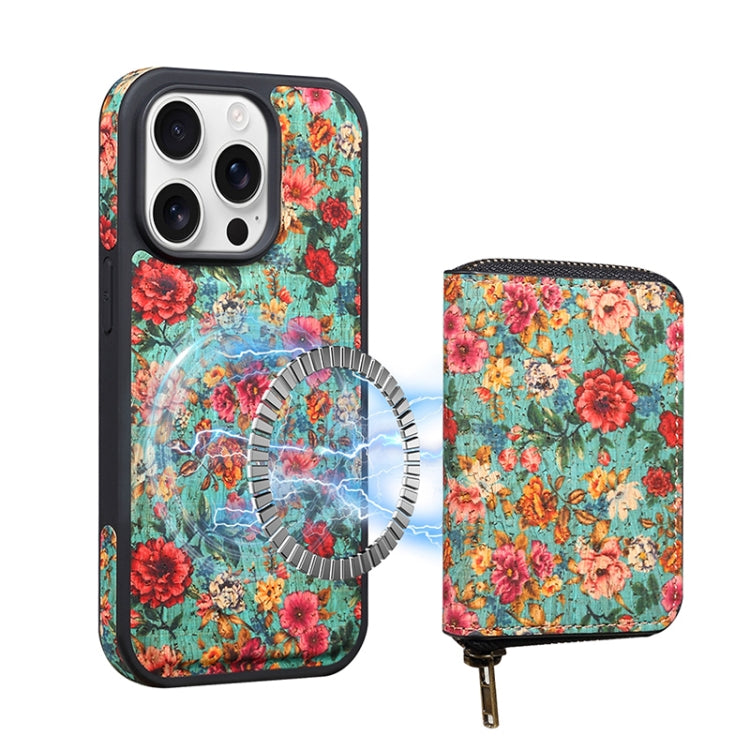 For iPhone 15 Pro Denior D23 MagSafe Detachable Zipper Wallet Holder Phone Case(Blue)