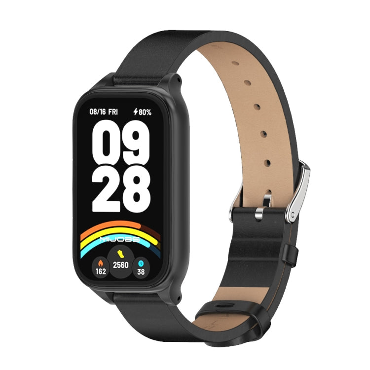 For Xiaomi Smart Band 9 Active / Redmi Band 3 Mijobs Metal Shell Microfiber PU Leather Watch Band(Black)