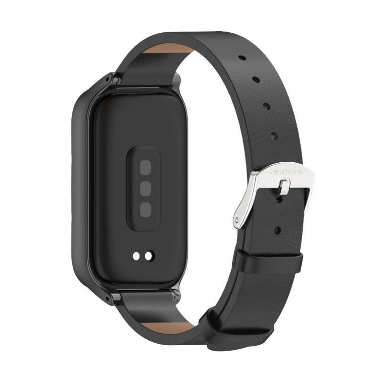 For Xiaomi Smart Band 9 Active / Redmi Band 3 Mijobs Metal Shell Microfiber PU Leather Watch Band(Black)