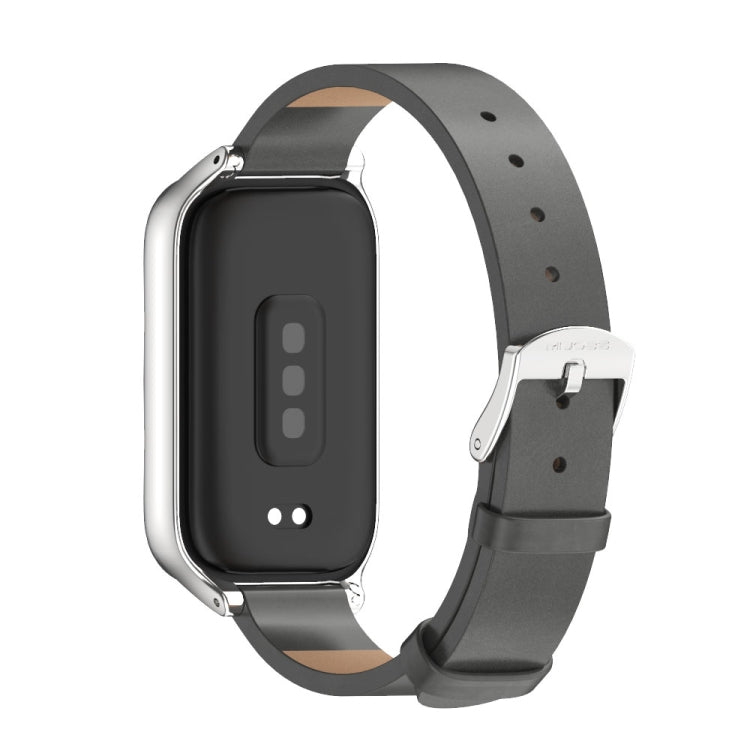 For Xiaomi Smart Band 9 Active / Redmi Band 3 Mijobs Metal Shell Microfiber PU Leather Watch Band(Grey Silver)