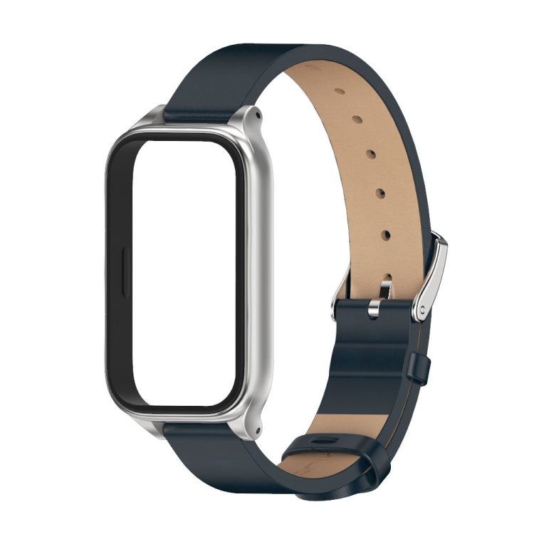 For Xiaomi Smart Band 9 Active / Redmi Band 3 Mijobs Metal Shell Microfiber PU Leather Watch Band(Blue Silver)