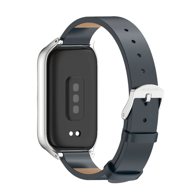 For Xiaomi Smart Band 9 Active / Redmi Band 3 Mijobs Metal Shell Microfiber PU Leather Watch Band(Blue Silver)