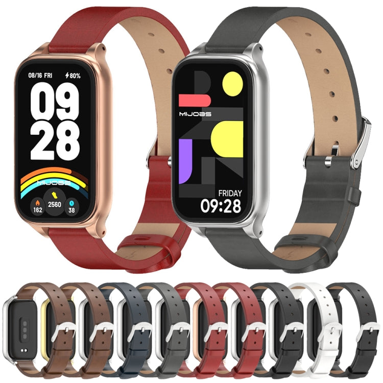 For Xiaomi Smart Band 9 Active / Redmi Band 3 Mijobs Metal Shell Microfiber PU Leather Watch Band(Red Silver)