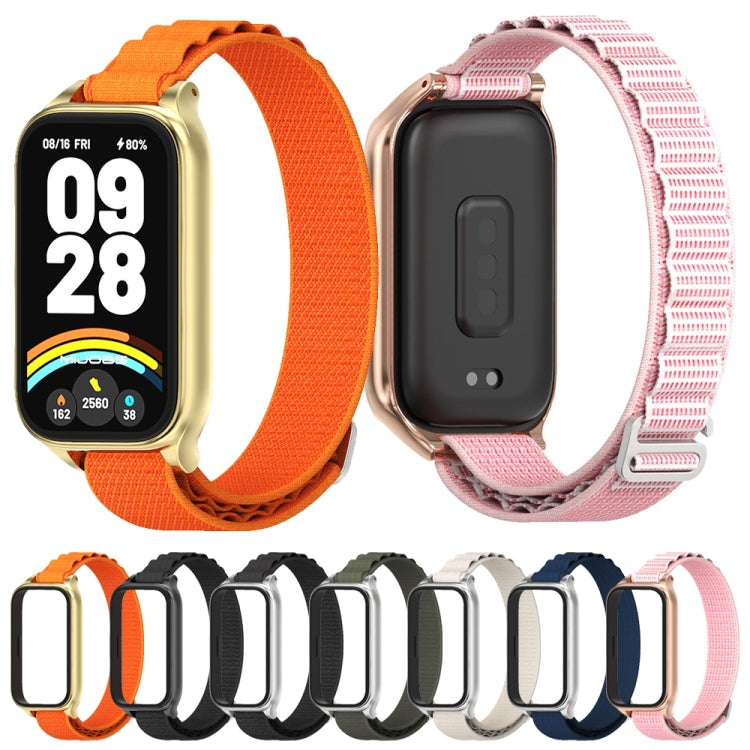 For Xiaomi Smart Band 9 Active / Redmi Band 3 Mijobs Metal Shell Nylon Watch Band(Pink Rose Gold)