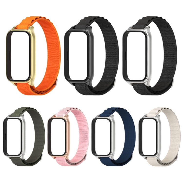 For Xiaomi Smart Band 9 Active / Redmi Band 3 Mijobs Metal Shell Nylon Watch Band(Pink Rose Gold)
