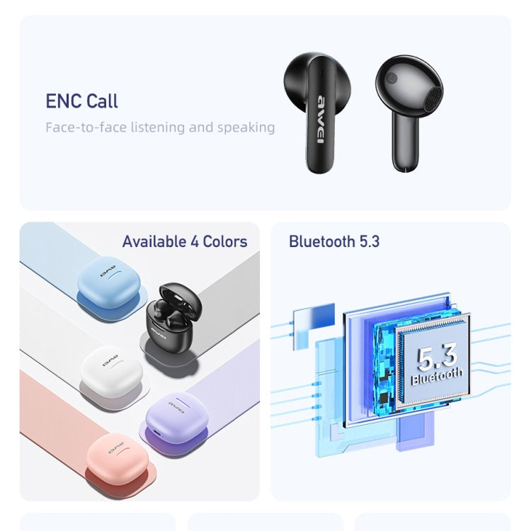 awei T68 ENC Noise Reduction Wireless Bluetooth Gaming Earphone