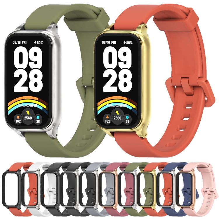 For Xiaomi Smart Band 9 Active / Redmi Band 3 Mijobs Metal Shell Silicone Watch Band(Wine Red Rose Gold)