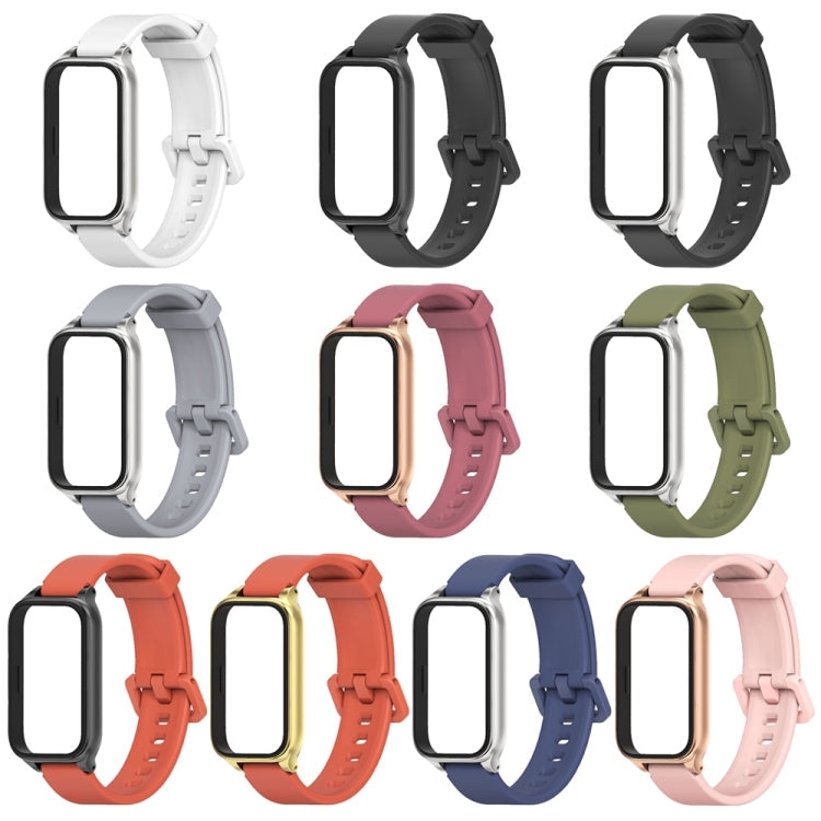 For Xiaomi Smart Band 9 Active / Redmi Band 3 Mijobs Metal Shell Silicone Watch Band(Midnight Blue Silver)