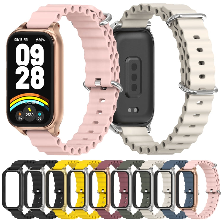 For Xiaomi Smart Band 9 Active / Redmi Band 3 Mijobs Metal Shell Marine Silicone Watch Band(Wine Red Rose Gold)