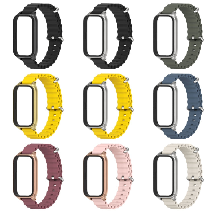 For Xiaomi Smart Band 9 Active / Redmi Band 3 Mijobs Metal Shell Marine Silicone Watch Band(Wine Red Rose Gold)