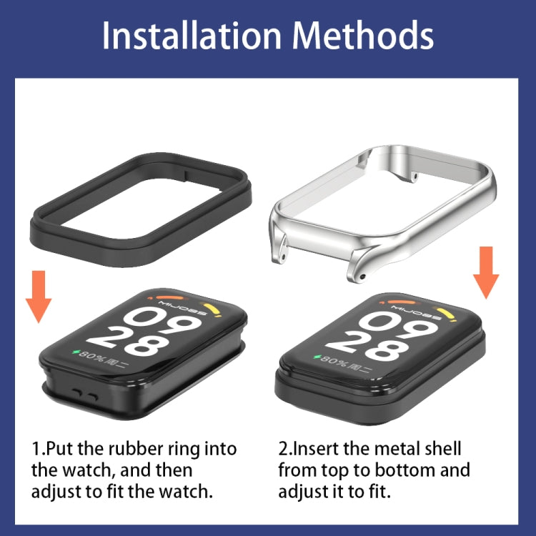 For Xiaomi Smart Band 9 Active / Redmi Band 3 Mijobs Metal Shell Marine Silicone Watch Band(Grey Silver)