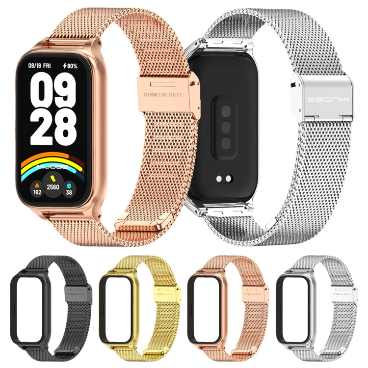For Xiaomi Smart Band 9 Active / Redmi Band 3 Mijobs Metal Shell Milan Buckle Watch Band(Rose Gold)