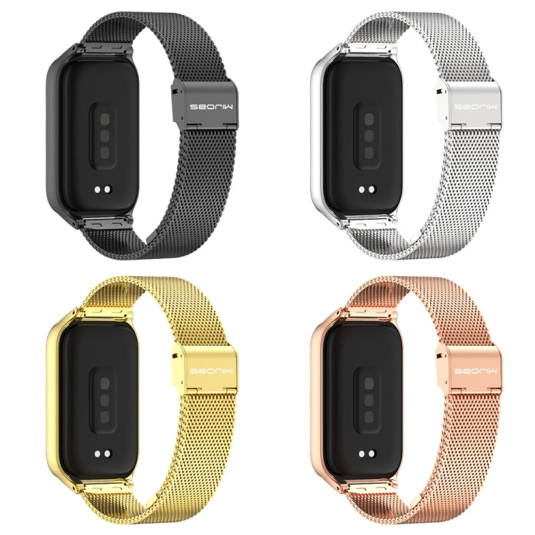 For Xiaomi Smart Band 9 Active / Redmi Band 3 Mijobs Metal Shell Milan Buckle Watch Band(Rose Gold)