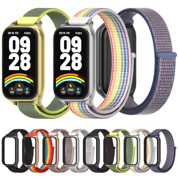 For Xiaomi Smart Band 9 Active / Redmi Band 3 Mijobs Metal Shell Nylon Loop Watch Band(Pink Rose Gold)