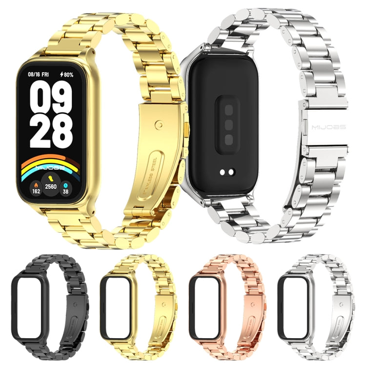 For Xiaomi Smart Band 9 Active / Redmi Band 3 Mijobs Metal Shell Three-Bead Stainless Steel Watch Band(Rose Gold)