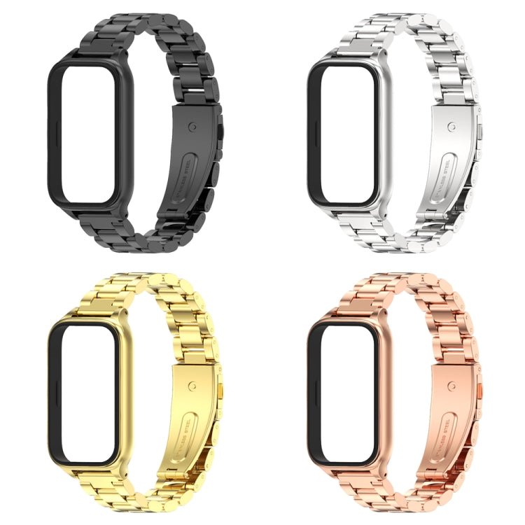 For Xiaomi Smart Band 9 Active / Redmi Band 3 Mijobs Metal Shell Three-Bead Stainless Steel Watch Band(Black)