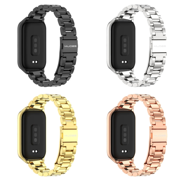 For Xiaomi Smart Band 9 Active / Redmi Band 3 Mijobs Metal Shell Three-Bead Stainless Steel Watch Band(Black)