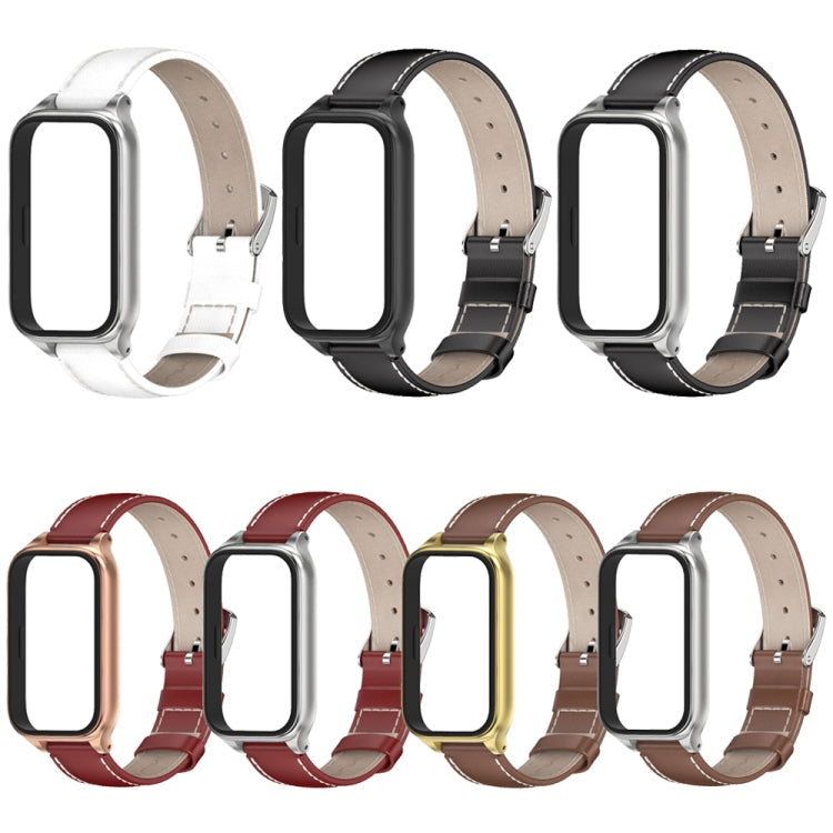 For Xiaomi Smart Band 9 Active / Redmi Band 3 Mijobs Metal Shell Genuine Leather Watch Band(Black)