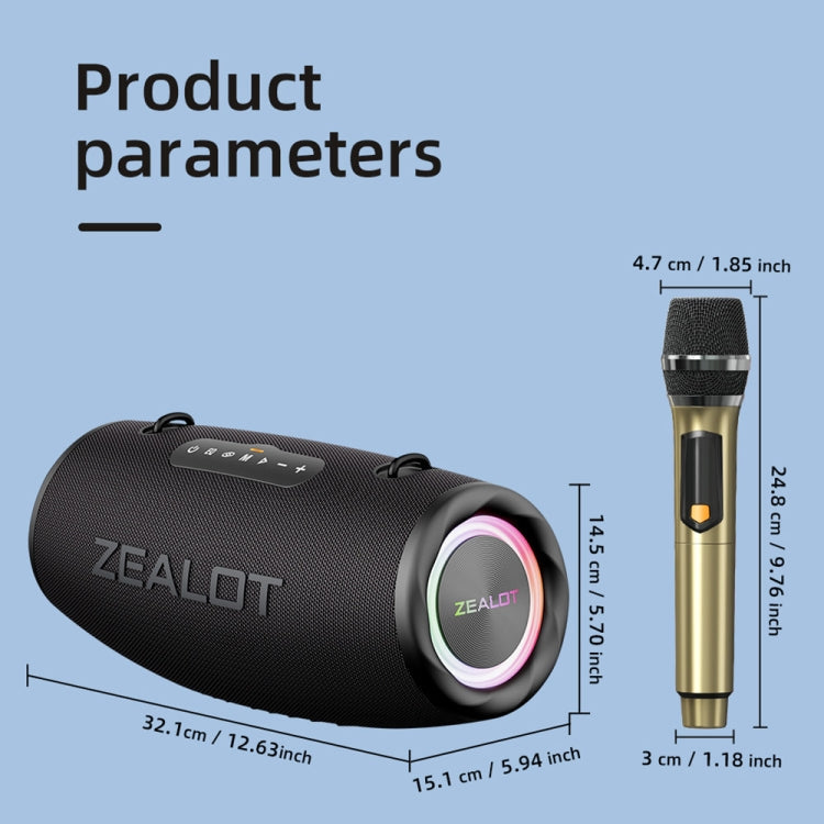 Zealot S87M 80W Portable Outdoor RGB Bluetooth Speaker with Dual Microphones(Black)