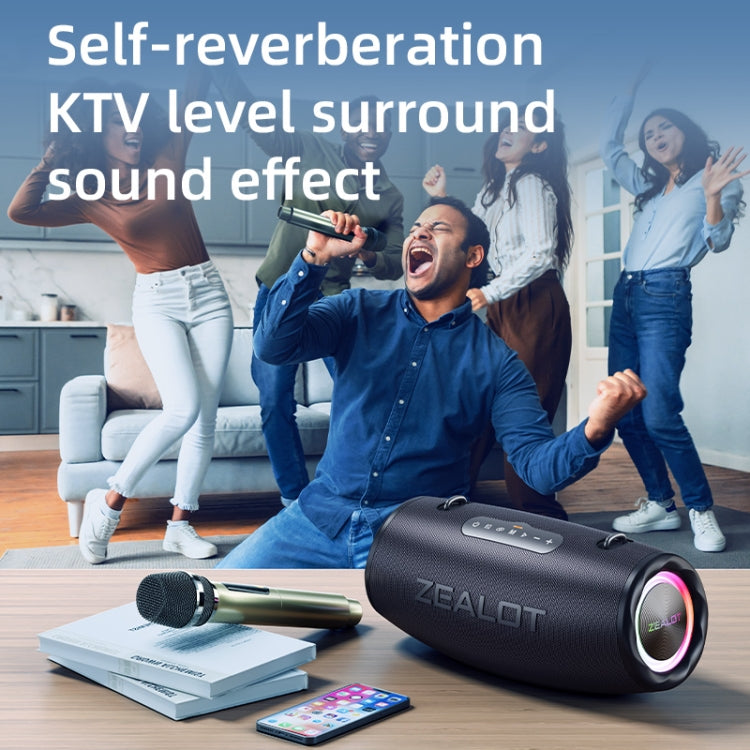 Zealot S87M 80W Portable Outdoor RGB Bluetooth Speaker with Dual Microphones(Black)