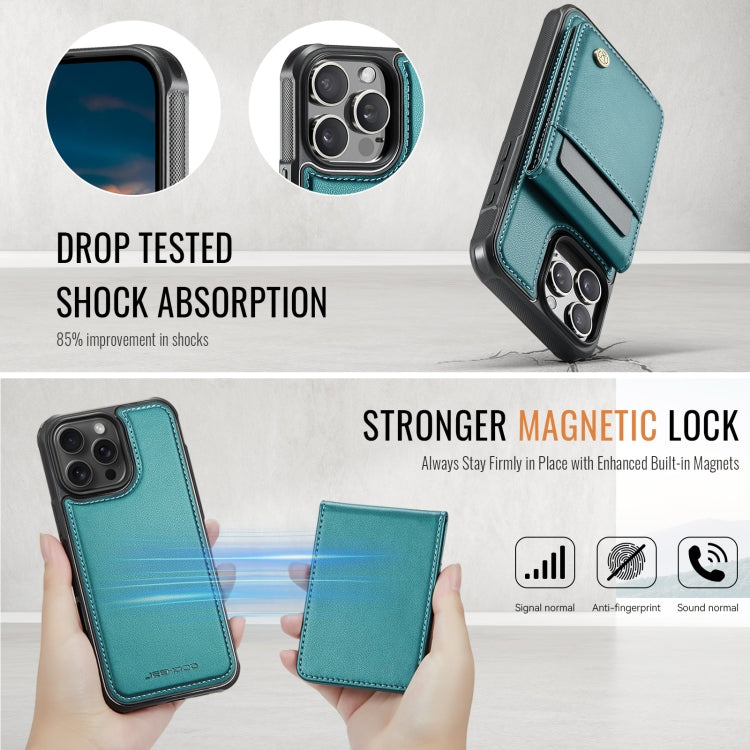 For iPhone 16 Pro Max JEEHOOD J06 British Style RFID MagSafe Card Bag PU Phone Case(Green)