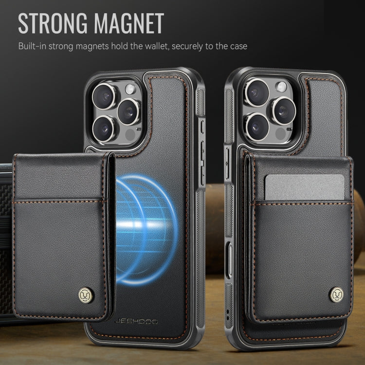 For iPhone 16 Pro Max JEEHOOD J06 British Style RFID MagSafe Card Bag PU Phone Case(Black)