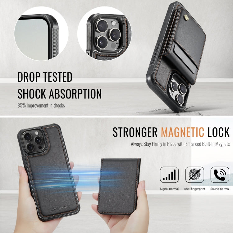 For iPhone 16 Pro Max JEEHOOD J06 British Style RFID MagSafe Card Bag PU Phone Case(Black)