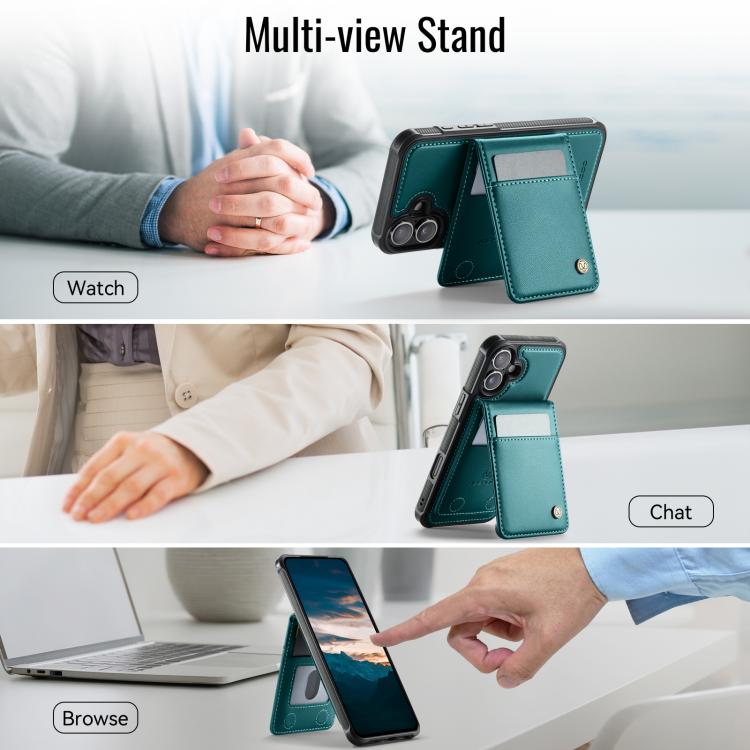 For iPhone 16 Plus JEEHOOD J06 British Style RFID MagSafe Card Bag PU Phone Case(Green)
