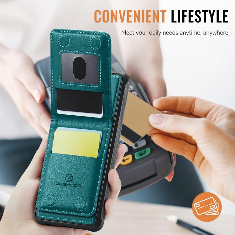 For iPhone 16 JEEHOOD J06 British Style RFID MagSafe Card Bag PU Phone Case(Green)