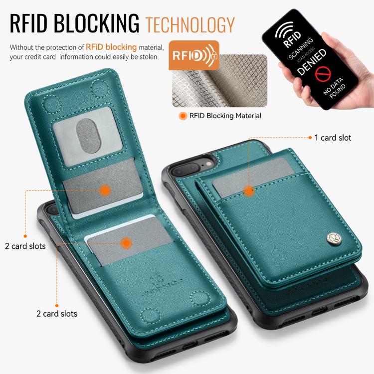 For iPhone 8 Plus / 7 Plus JEEHOOD J06 British Style RFID MagSafe Card Bag PU Phone Case(Green)
