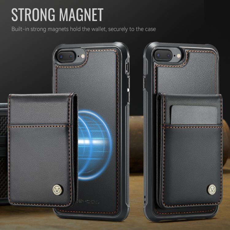 For iPhone 8 Plus / 7 Plus JEEHOOD J06 British Style RFID MagSafe Card Bag PU Phone Case(Black)