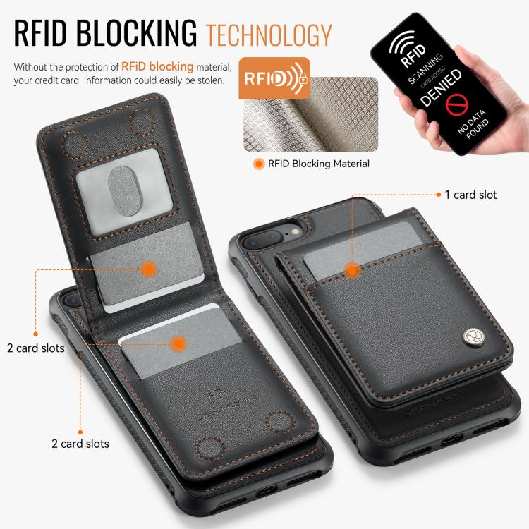 For iPhone 8 Plus / 7 Plus JEEHOOD J06 British Style RFID MagSafe Card Bag PU Phone Case(Black)