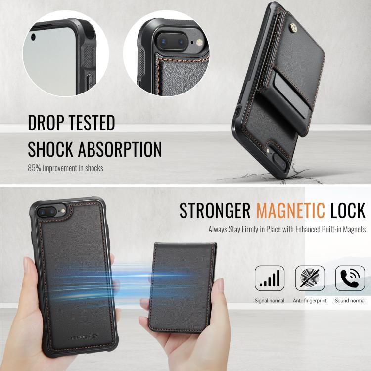 For iPhone 8 Plus / 7 Plus JEEHOOD J06 British Style RFID MagSafe Card Bag PU Phone Case(Black)