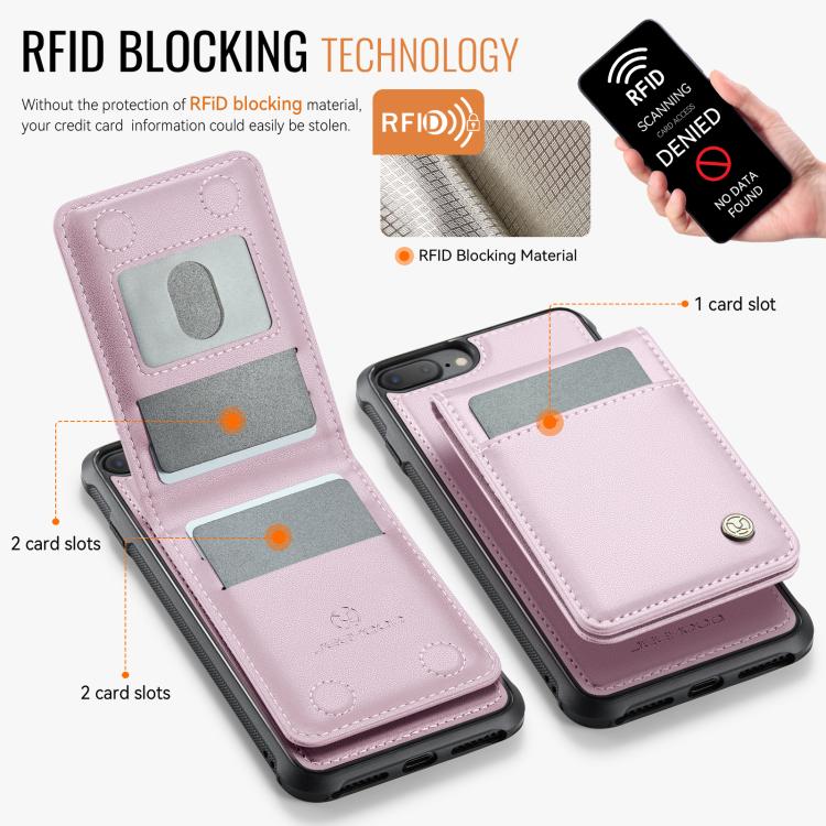 For iPhone 8 Plus / 7 Plus JEEHOOD J06 British Style RFID MagSafe Card Bag PU Phone Case(Pink)