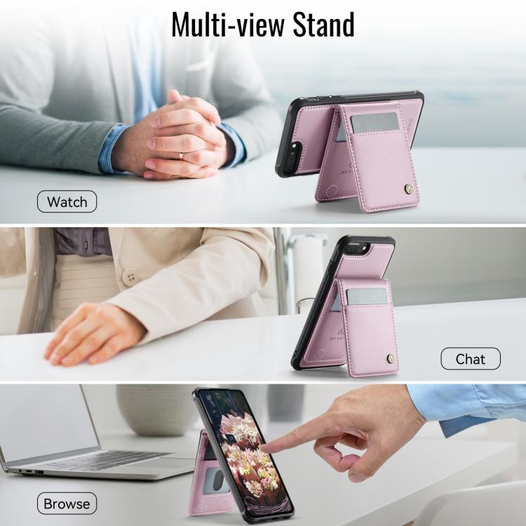 For iPhone 8 Plus / 7 Plus JEEHOOD J06 British Style RFID MagSafe Card Bag PU Phone Case(Pink)