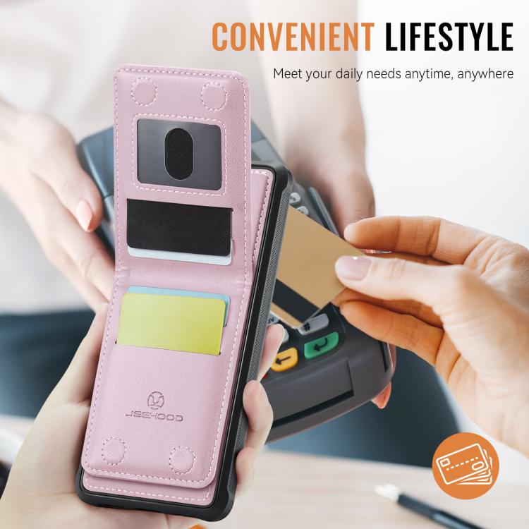 For iPhone 8 Plus / 7 Plus JEEHOOD J06 British Style RFID MagSafe Card Bag PU Phone Case(Pink)