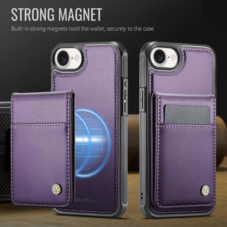 For iPhone 17e / 16e JEEHOOD J06 British Style RFID MagSafe Card Bag PU Phone Case(Purple)